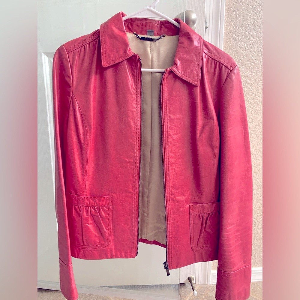 Vintage Ann Taylor Pink Leather Jacket, Medium Petite